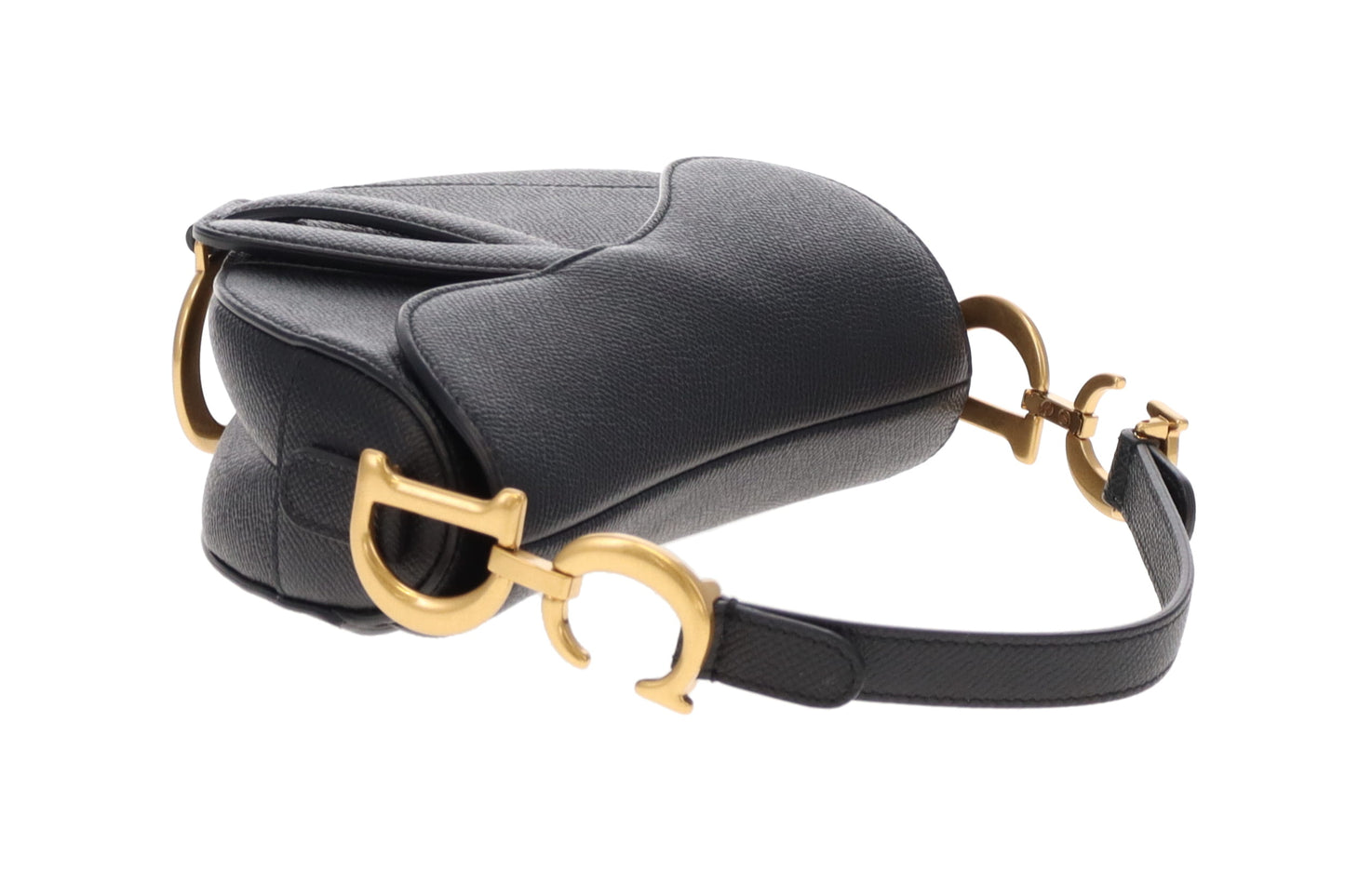 Dior Black Leather GHW Mini Classic Saddle Bag with Strap 2022