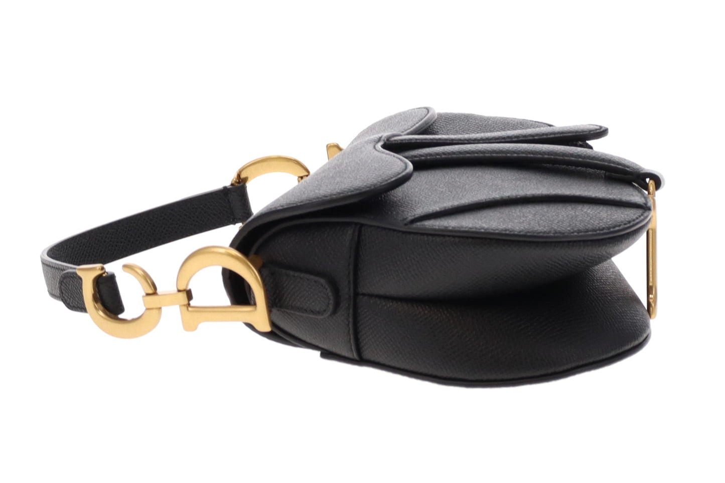 Dior Black Leather GHW Mini Classic Saddle Bag with Strap 2022