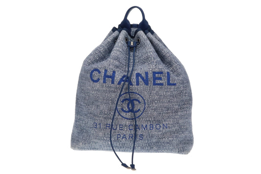 Chanel Blue Tweed and Leather Deauville Drawstring Backpack 2018