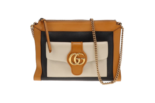 Gucci Black/Camal and Cream Leather Small GG Dahlia Shoulder Bag