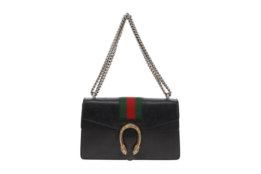 Gucci Black Leather Mixed HW Web Detail Small Dionysus Shoulder Bag