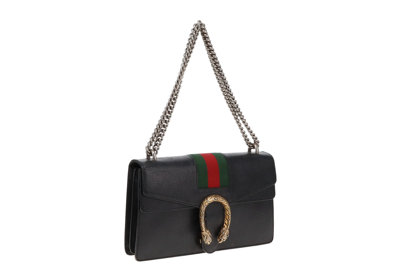 Gucci Black Leather Mixed HW Web Detail Small Dionysus Shoulder Bag