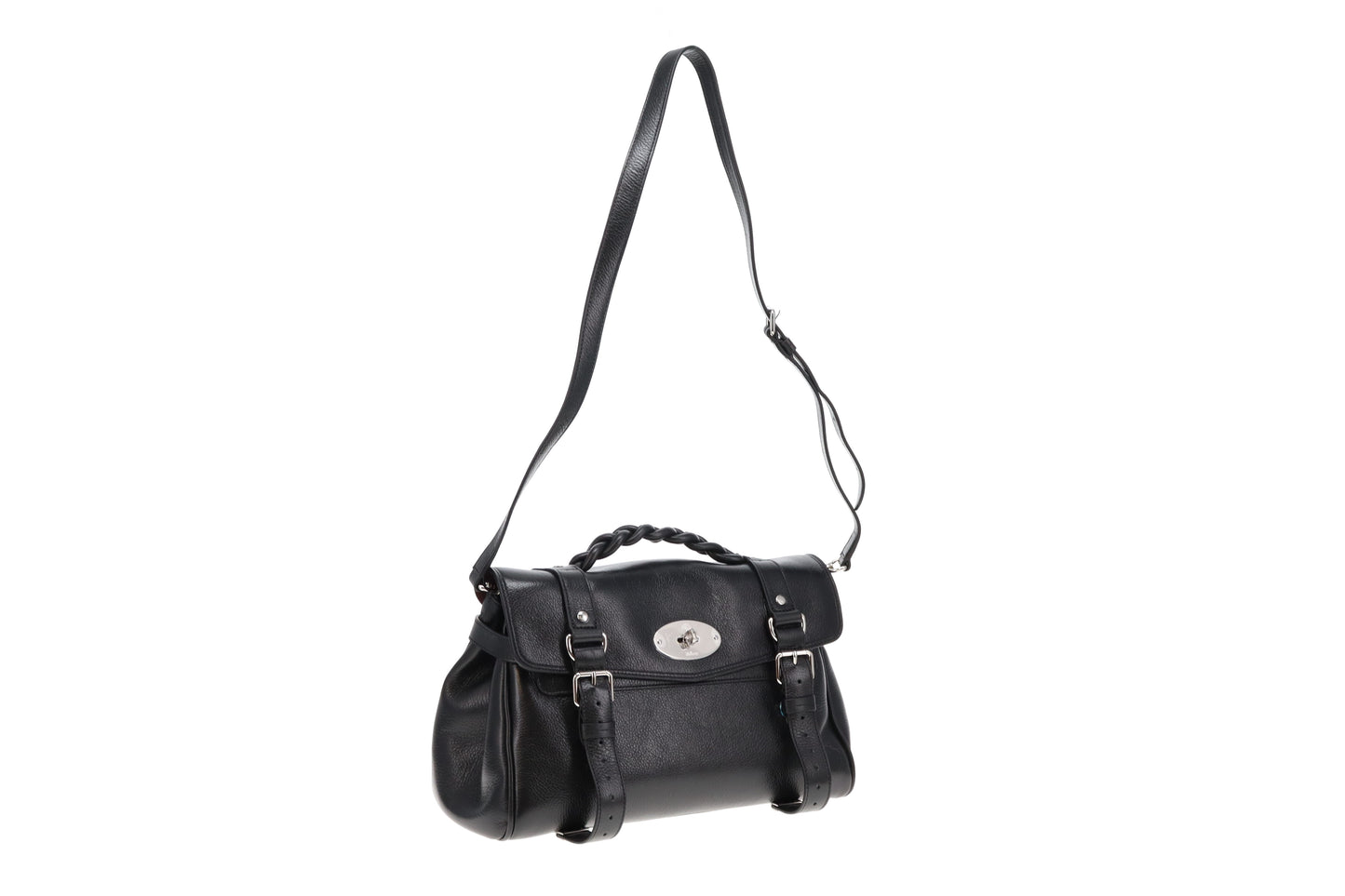 Mulberry Black High Shine Leather SHW Alexa