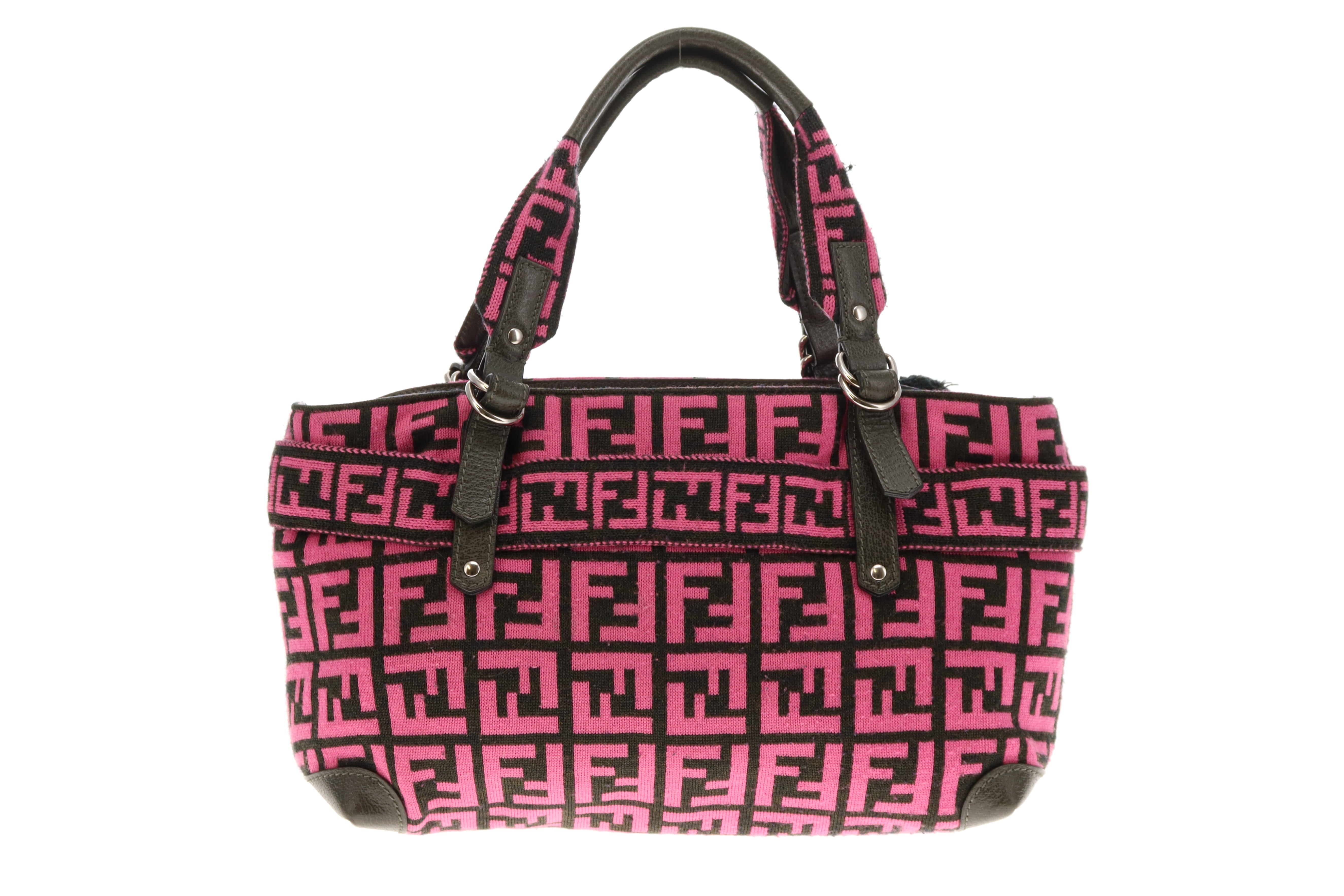 Fendi Pink Zucca Wool Pom Pom Handbag