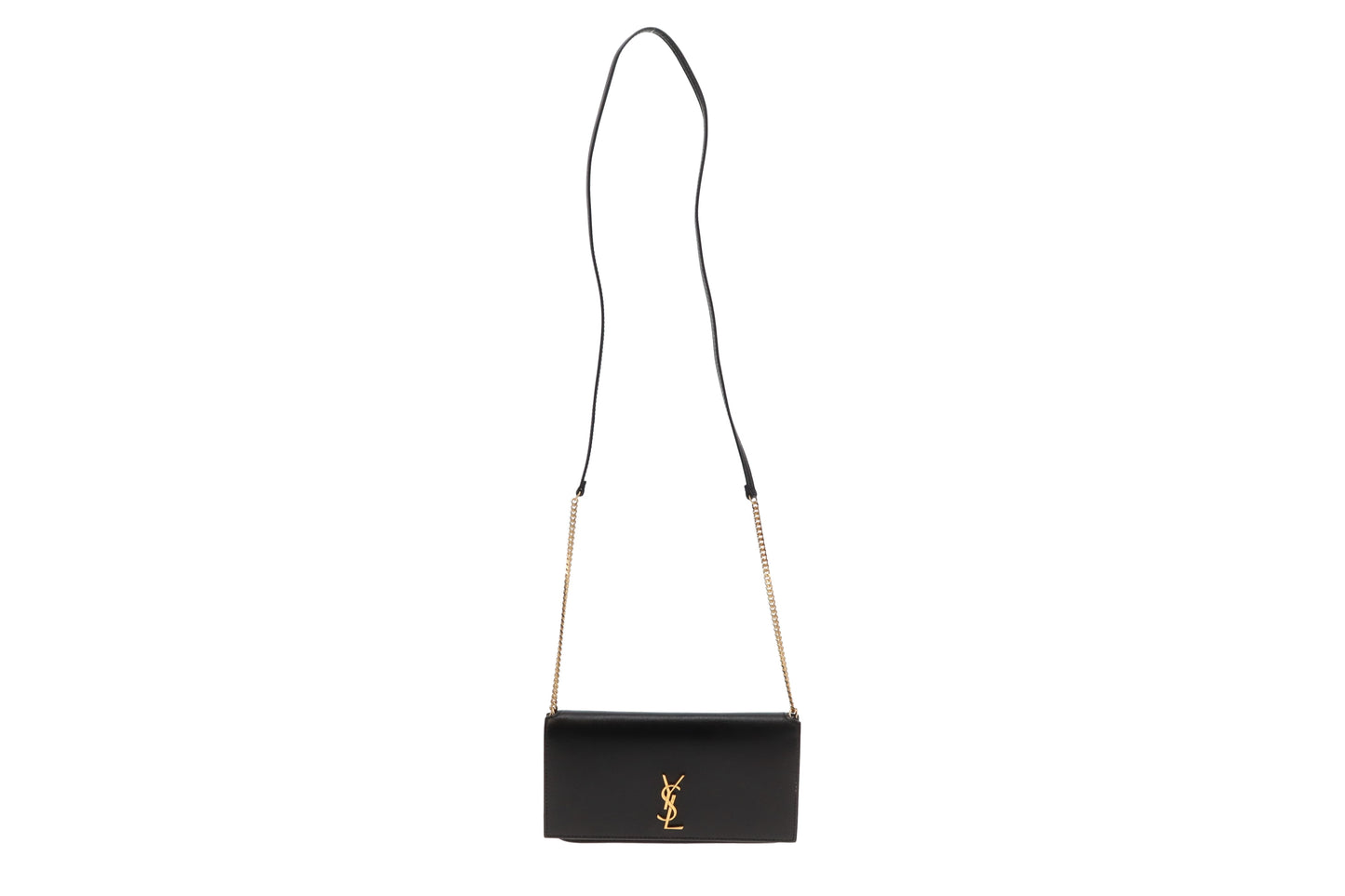 Saint Laurent Cassandre Phone Holder In Smooth Leather Black