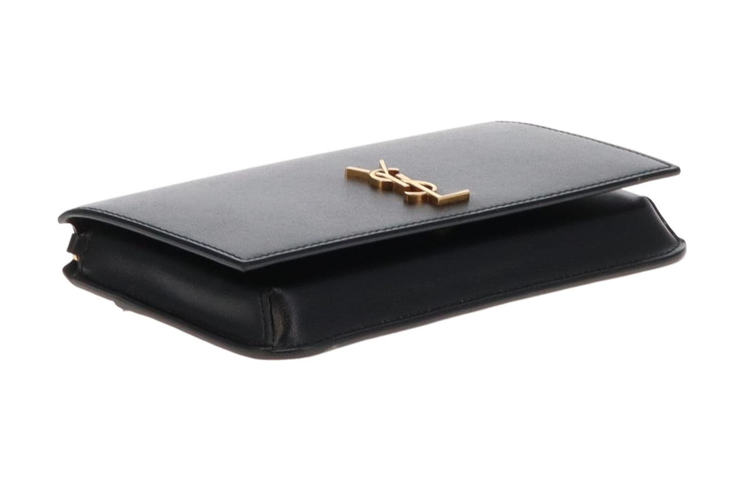 Saint Laurent Cassandre Phone Holder In Smooth Leather Black