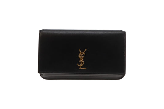 Saint Laurent Cassandre Phone Holder In Smooth Leather Black