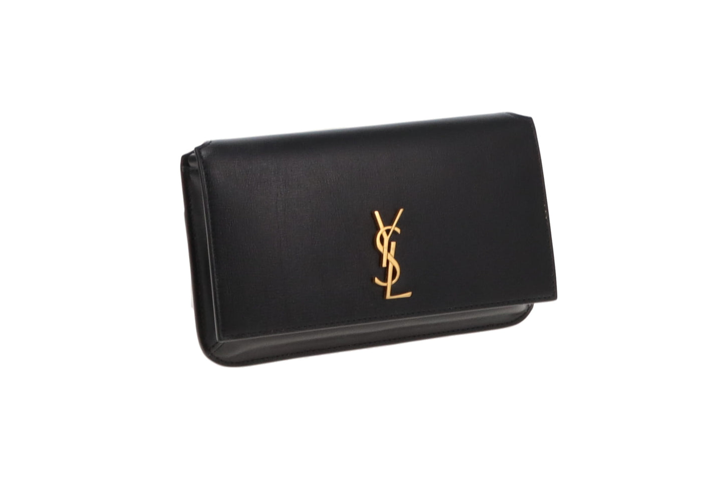 Saint Laurent Cassandre Phone Holder In Smooth Leather Black