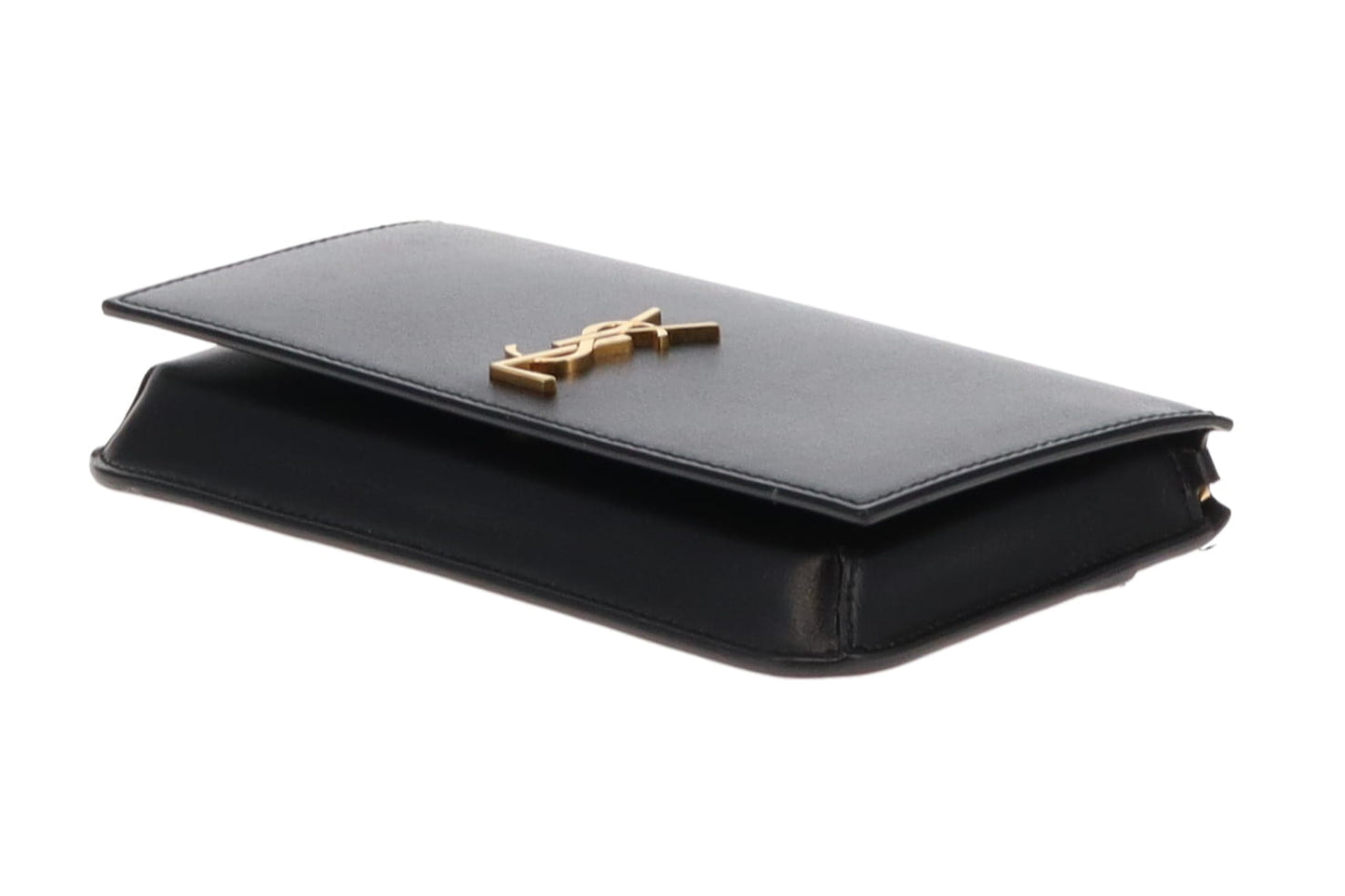 Saint Laurent Cassandre Phone Holder In Smooth Leather Black