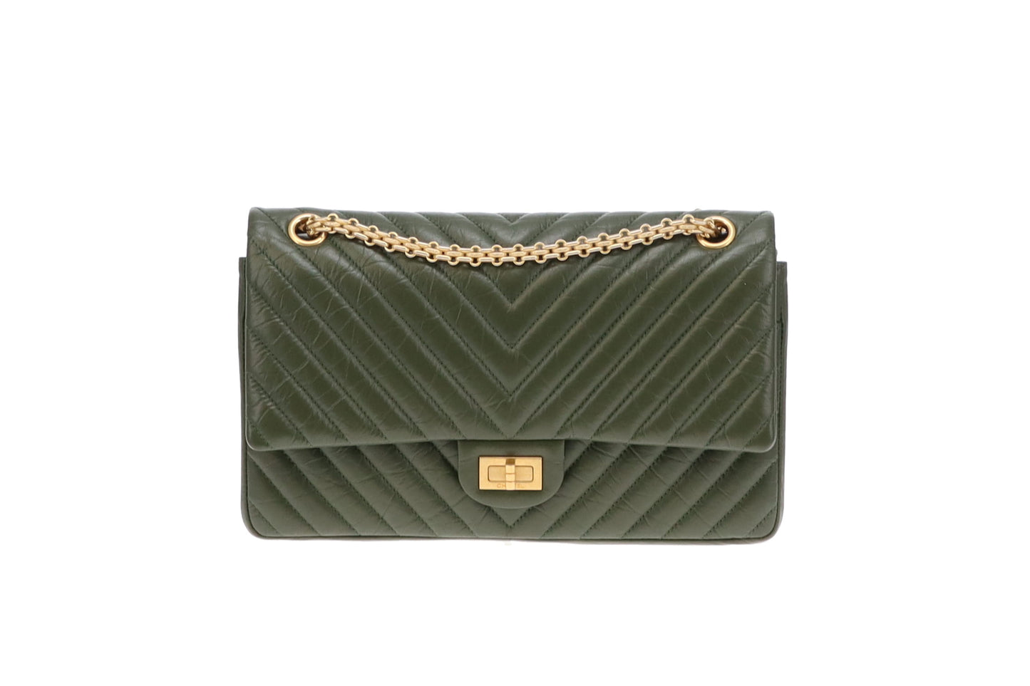 Chanel Chevron Reissue 2.55 Green With Gold Hardware 226