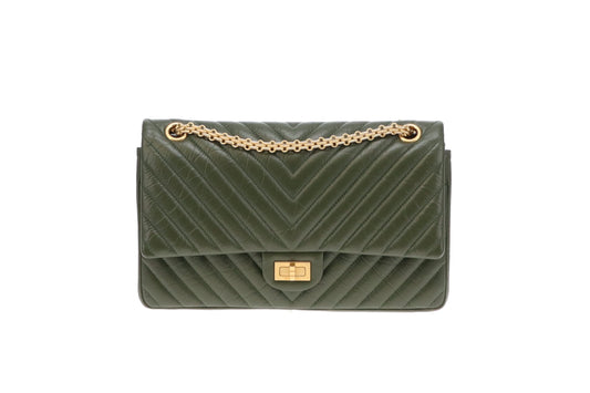 Chanel Chevron Reissue 2.55 Green With Gold Hardware 226