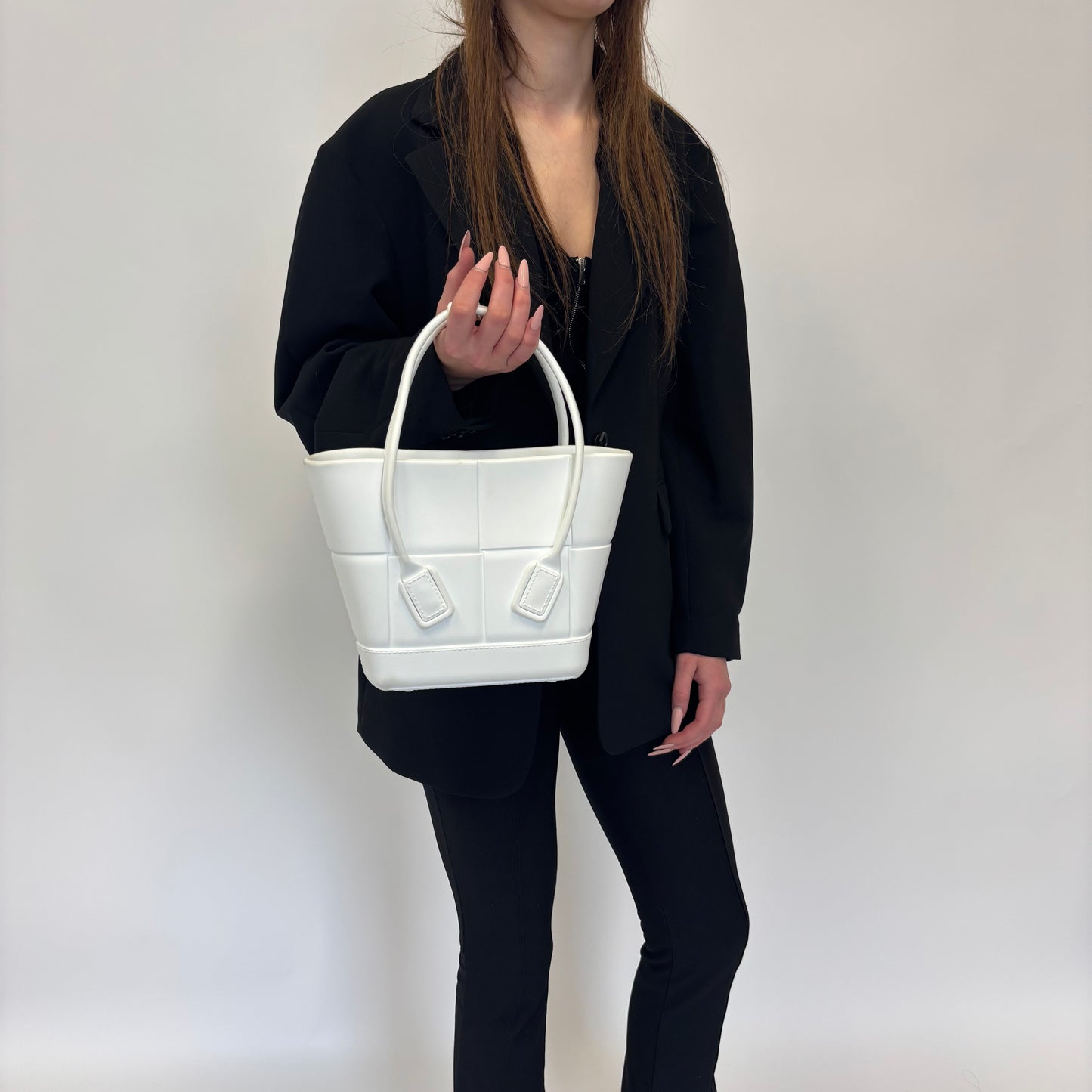 Bottega Veneta White Rubber Mini Acro Tote