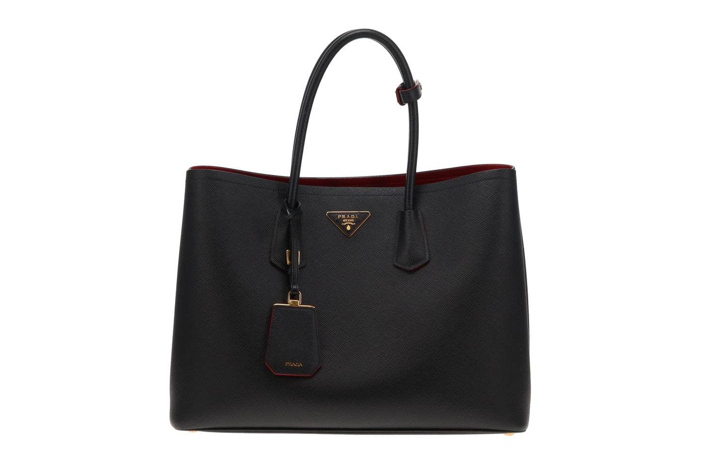 Prada Black Saffiano & Red Interior Large Double Tote Bag