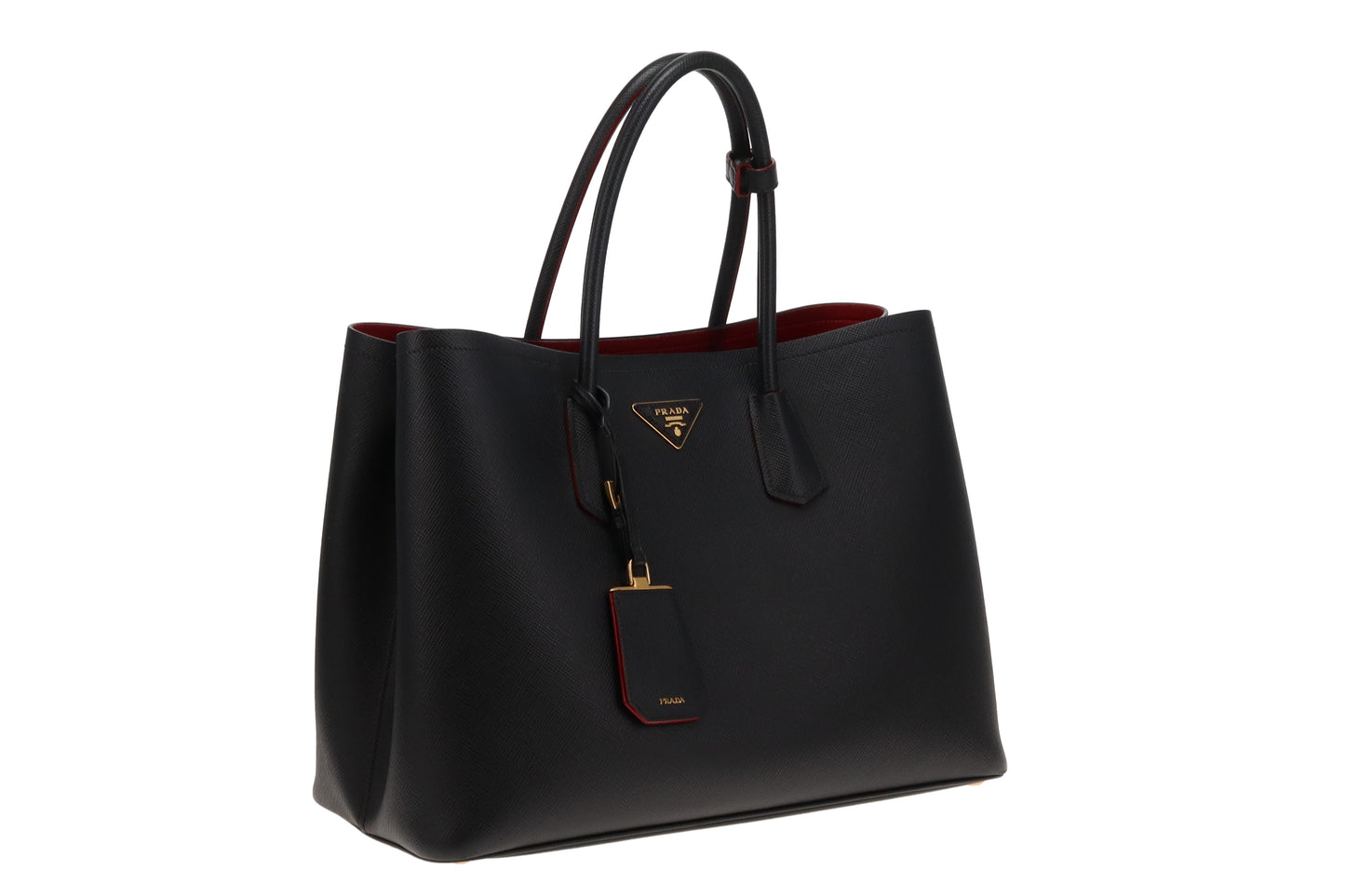 Prada Black Saffiano & Red Interior Large Double Tote Bag