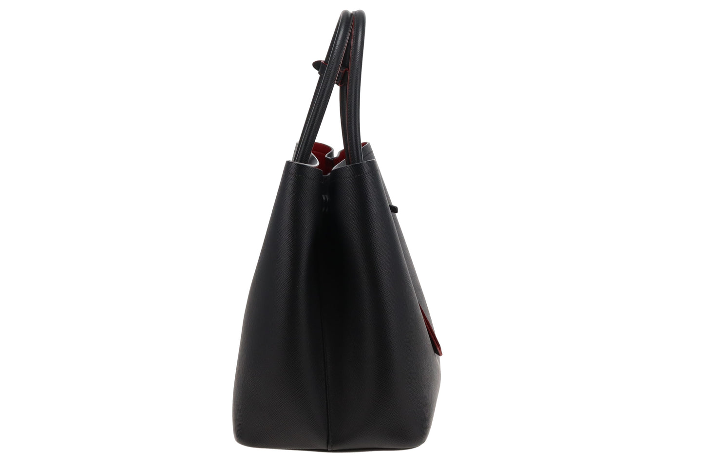 Prada Black Saffiano & Red Interior Large Double Tote Bag