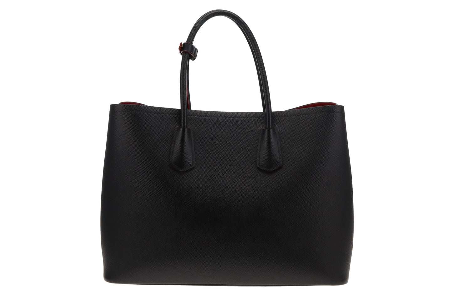 Prada Black Saffiano & Red Interior Large Double Tote Bag