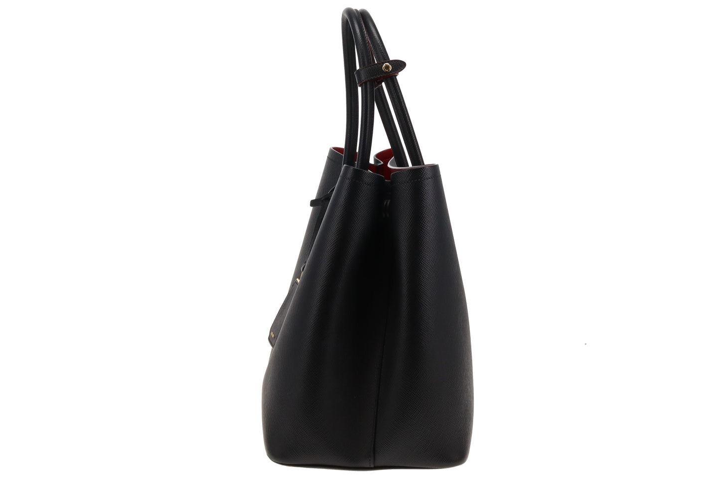 Prada Black Saffiano & Red Interior Large Double Tote Bag