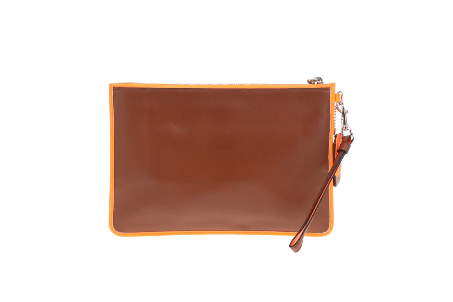 Coach Tan Leather Neon Orange Wristlet