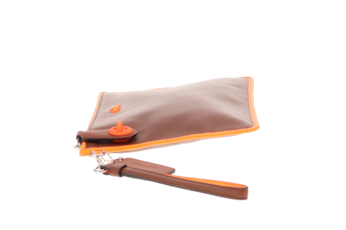 Coach Tan Leather Neon Orange Wristlet