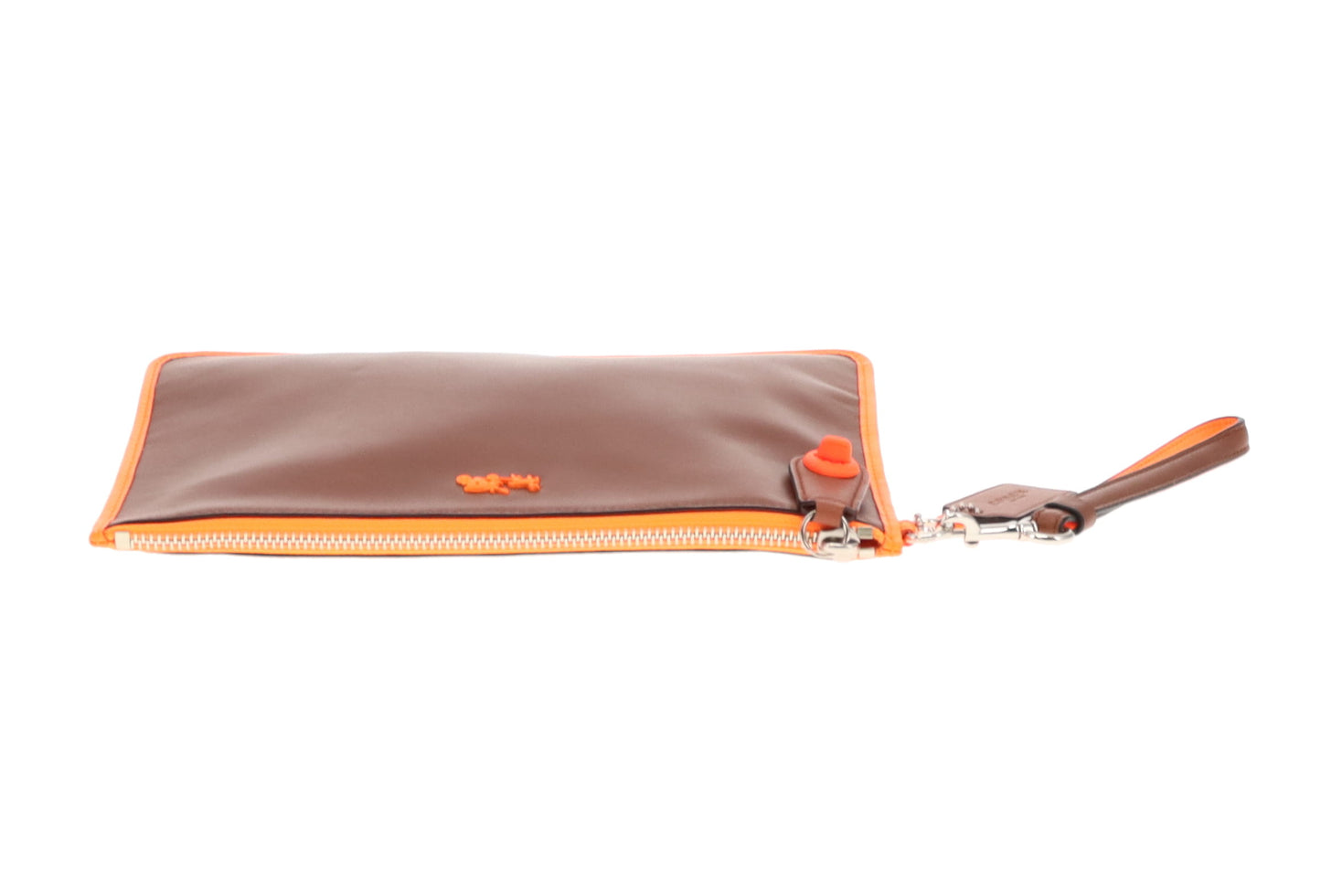 Coach Tan Leather Neon Orange Wristlet