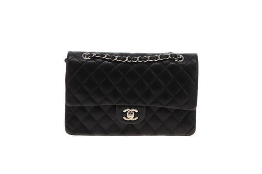 Chanel Black Lambskin and Silver HW Medium Classic Double Flap Bag 2012
