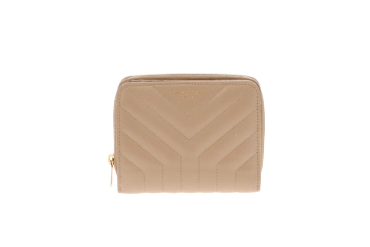 Saint Laurent Beige Chevron Compact Wallet 2021