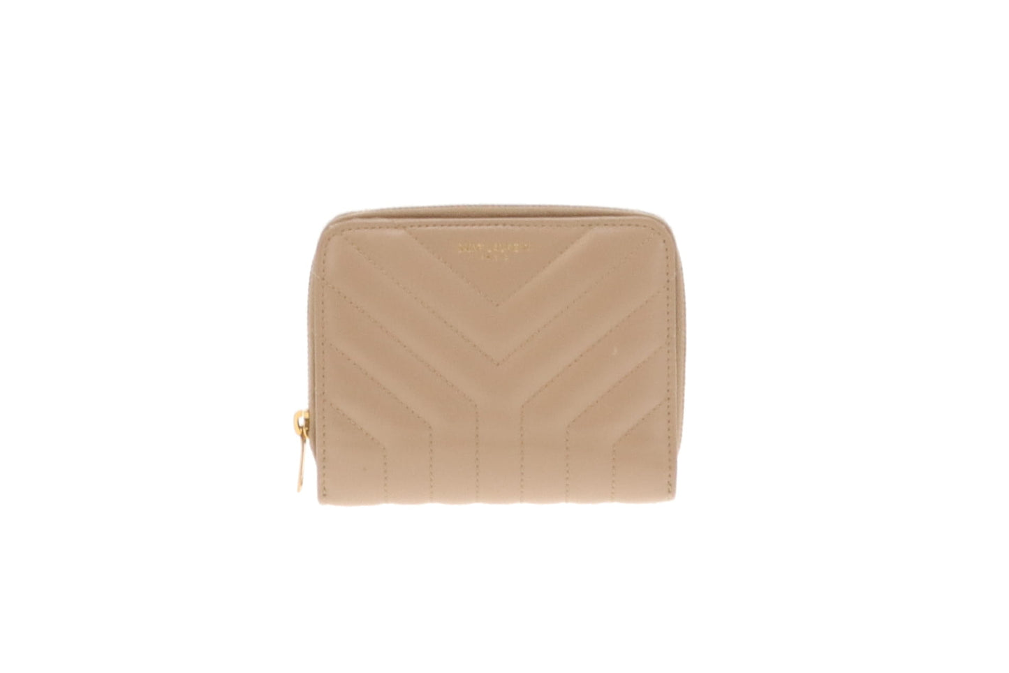 Saint Laurent Beige Chevron Compact Wallet 2021