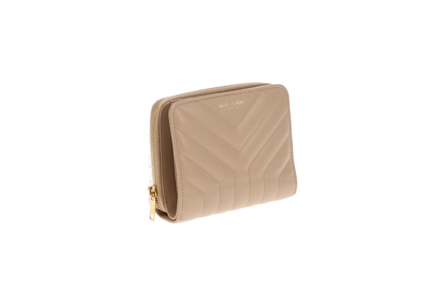 Saint Laurent Beige Chevron Compact Wallet 2021