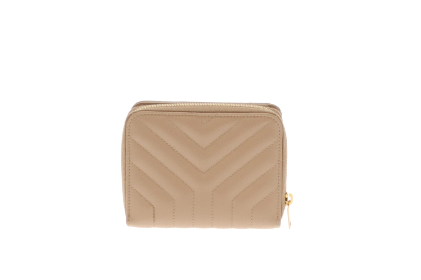 Saint Laurent Beige Chevron Compact Wallet 2021