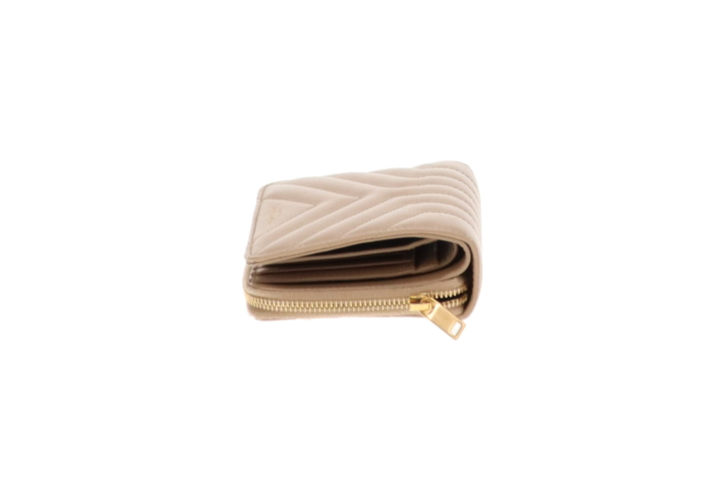 Saint Laurent Beige Chevron Compact Wallet 2021