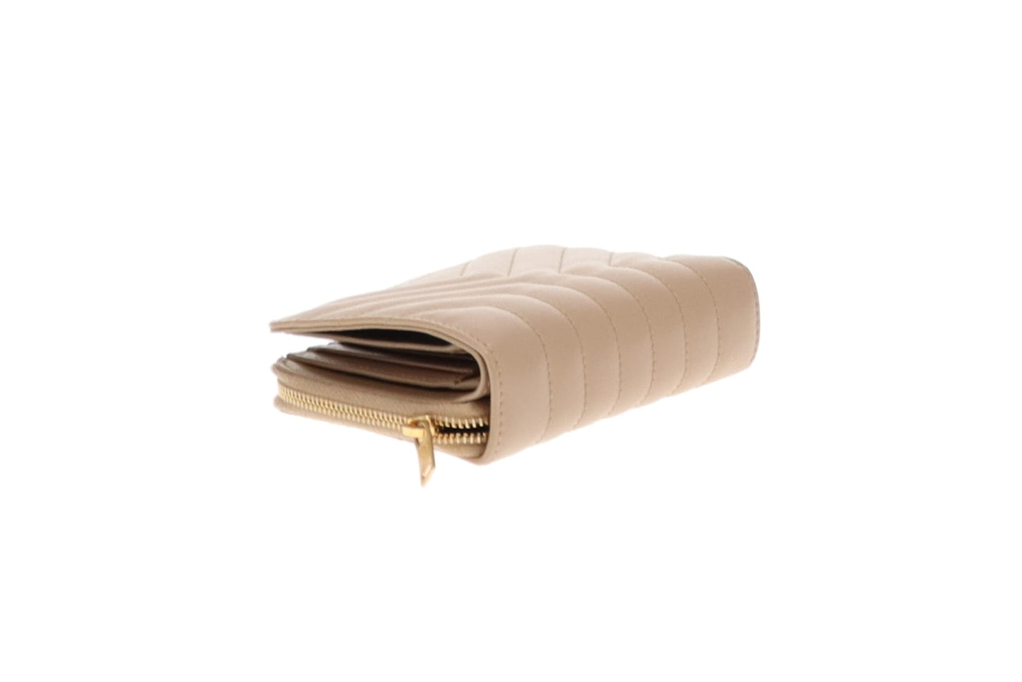 Saint Laurent Beige Chevron Compact Wallet 2021