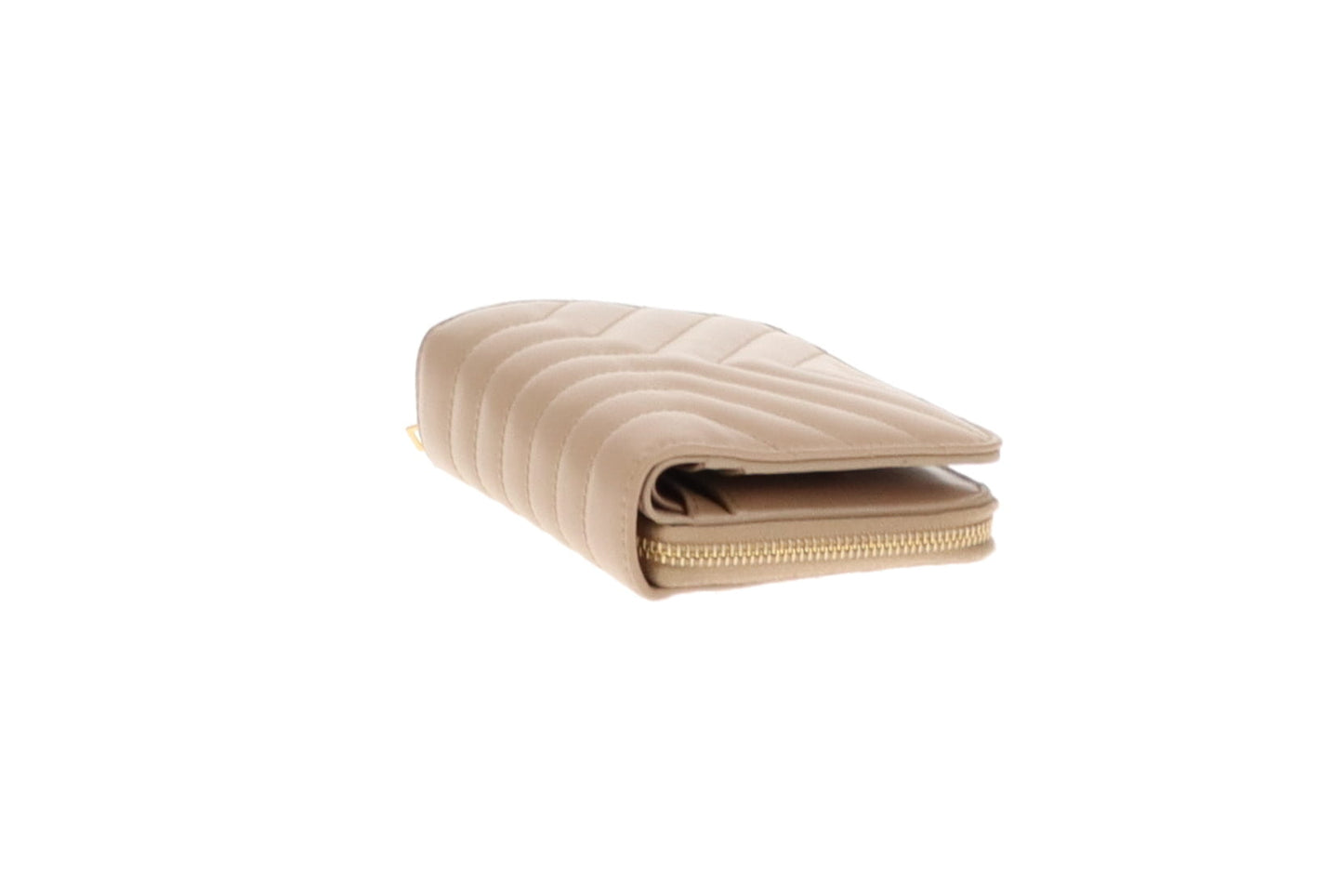 Saint Laurent Beige Chevron Compact Wallet 2021