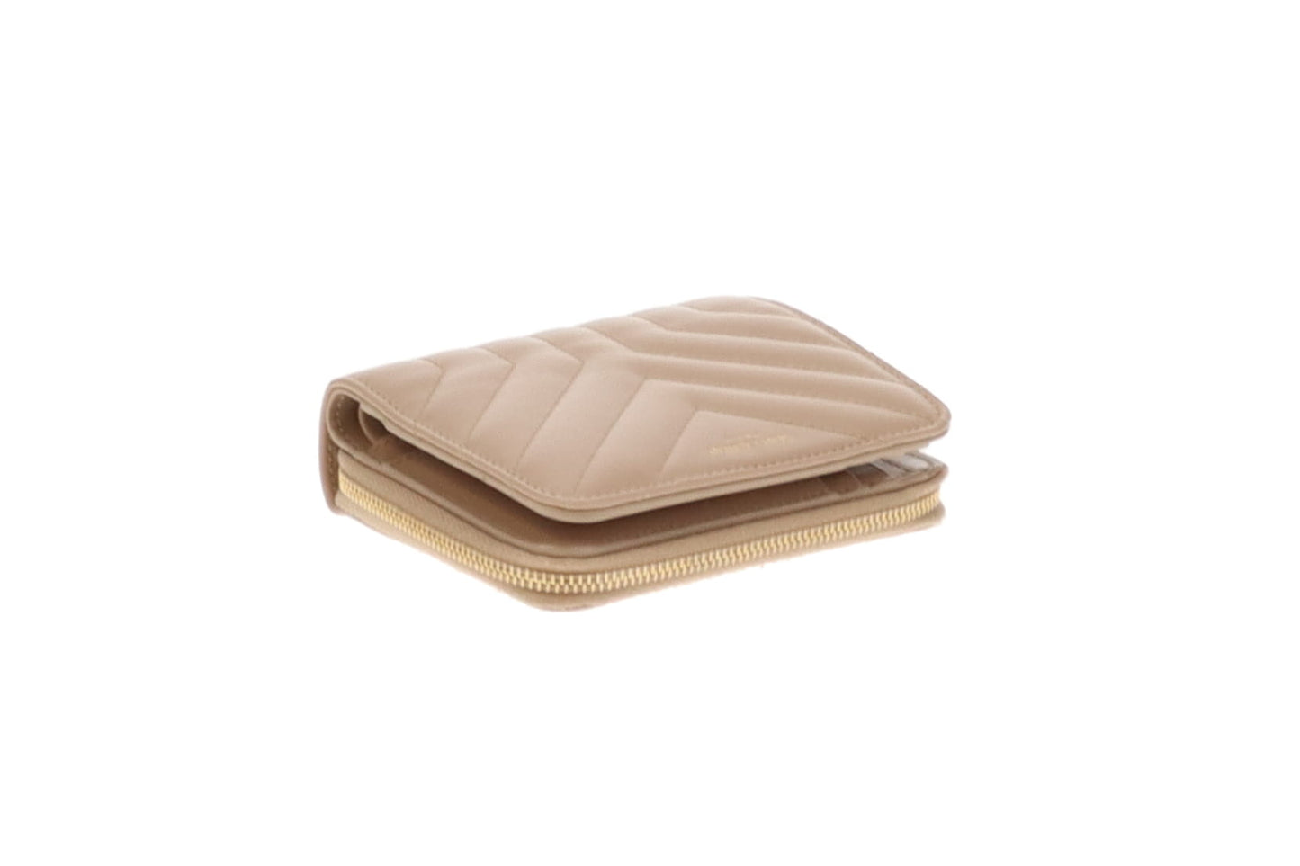 Saint Laurent Beige Chevron Compact Wallet 2021