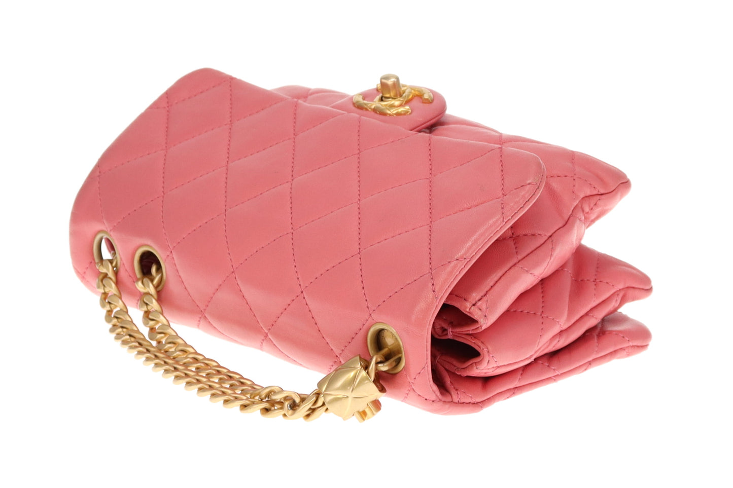 Chanel Pink Leather and Gold-tone HW Mini Accordian Coco Crush Flap Bag