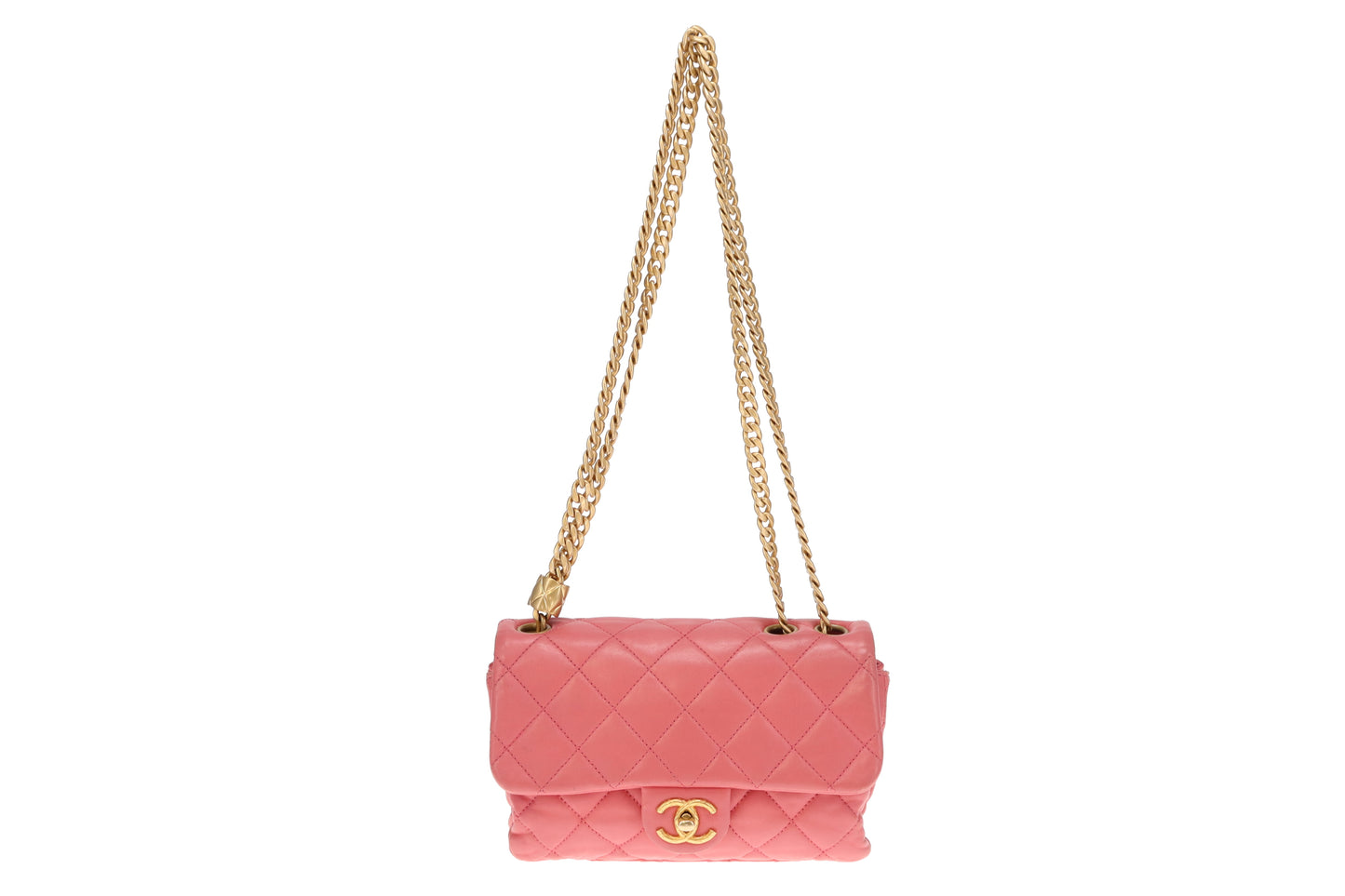 Chanel Pink Leather and Gold-tone HW Mini Accordian Coco Crush Flap Bag