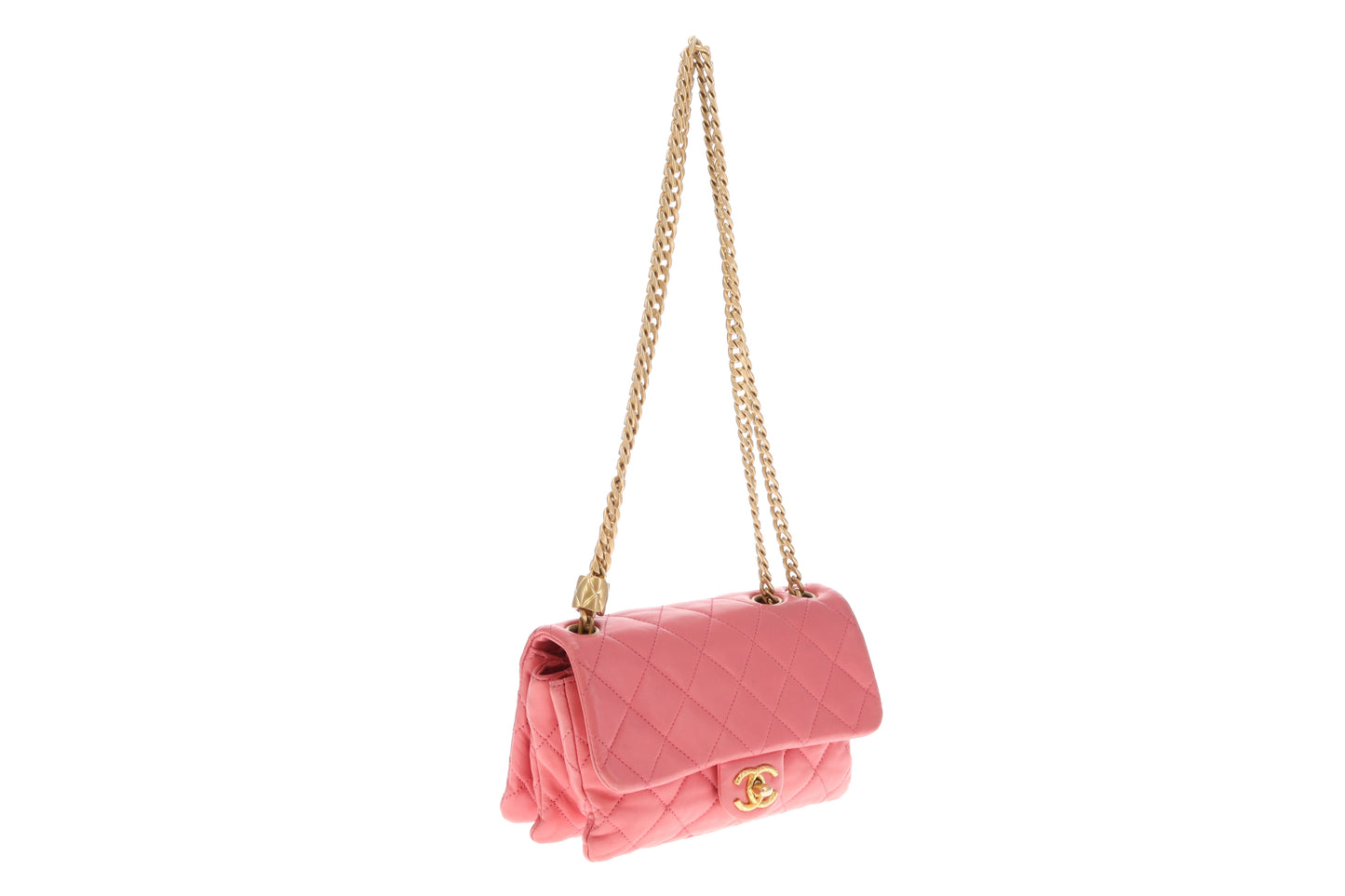 Chanel Pink Leather and Gold-tone HW Mini Accordian Coco Crush Flap Bag