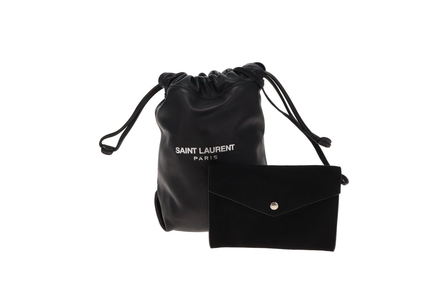 Saint Laurent Black Lambskin Mini Teddy Drawstring Bucket Bag 2020