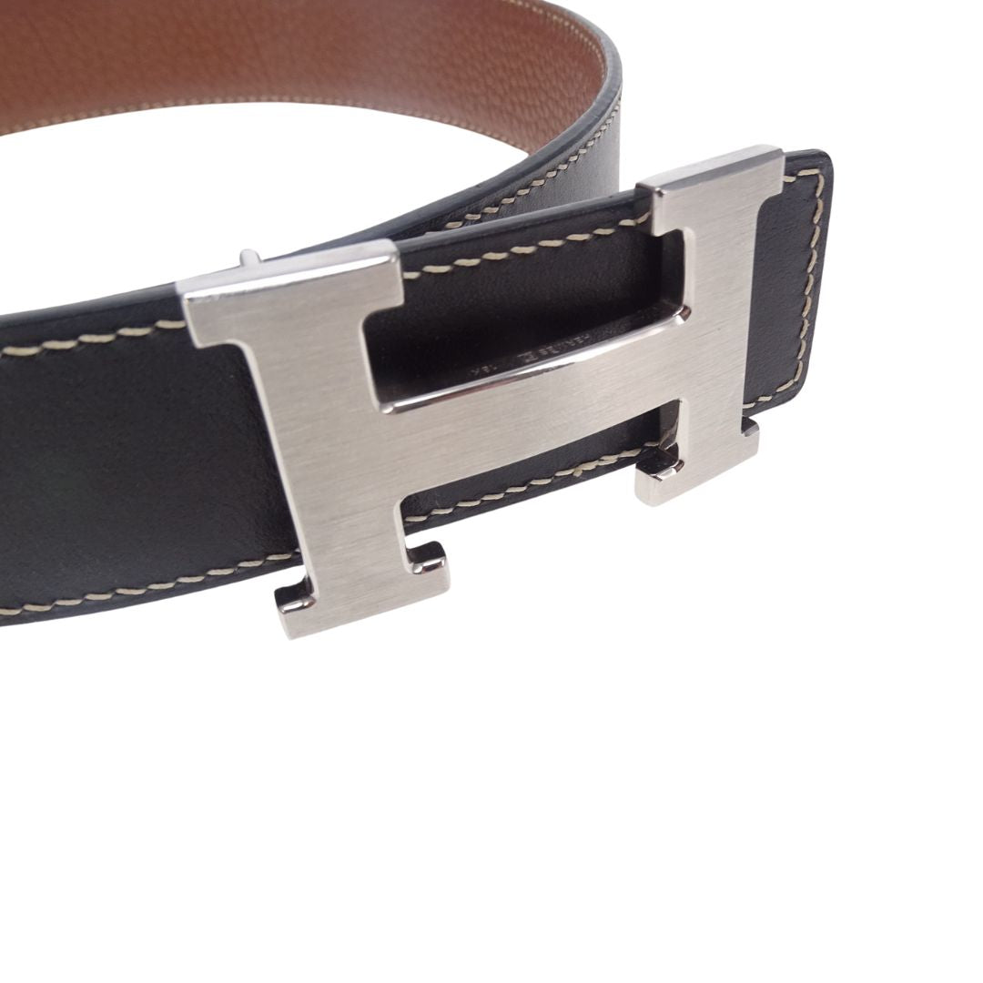 Hermes Noir and Gold H Belt Buckle Reversible Belt 32mm (size 80cm)