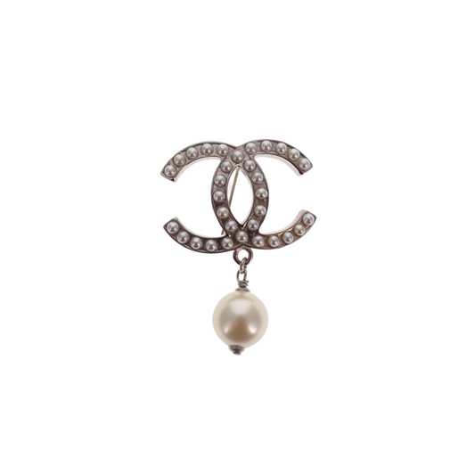 Chanel 2009 Pearl CC and Dangle Pearl Detail Brooch