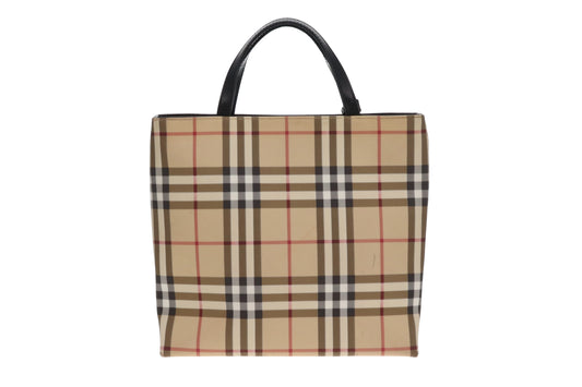 Burberry Check Coated Canvas Small Top Handle Tote Bag