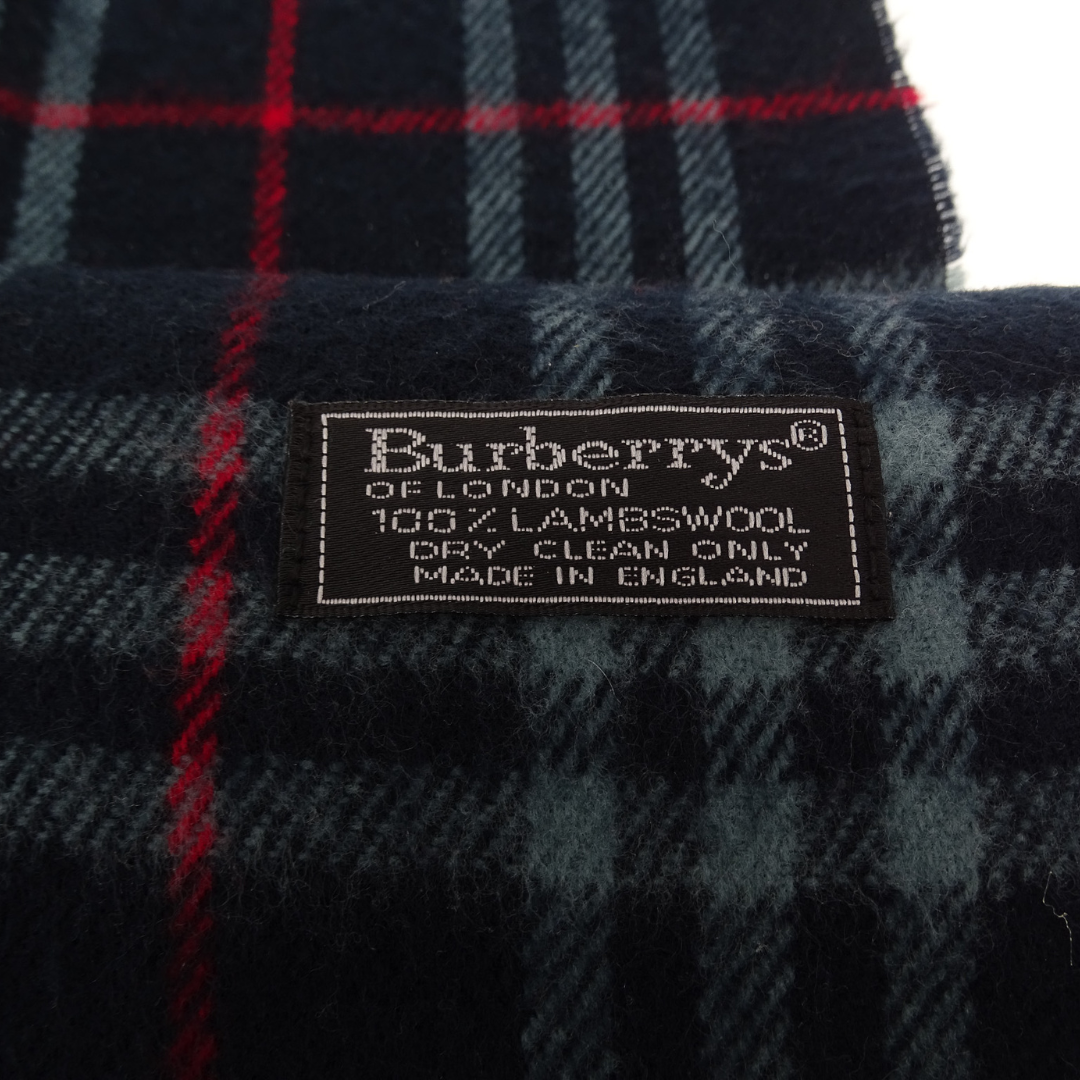 Burberry Navy and Red Check 100% Wool Vintage Scarf