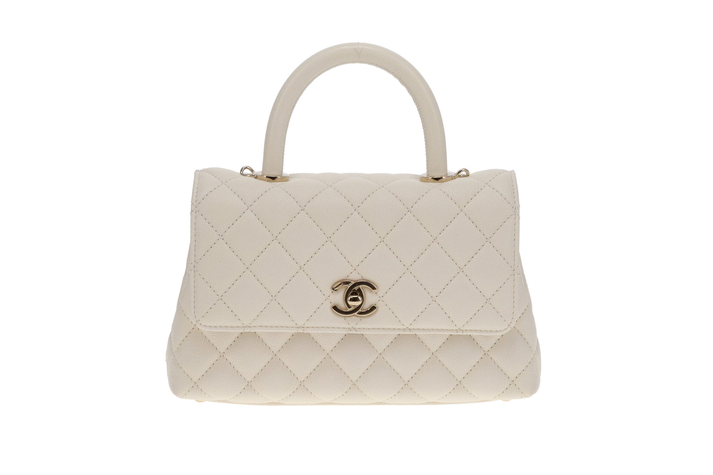 Chanel White Caviar GHW Small Coco Top Handle (NFID Chip)