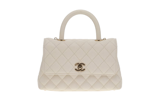 Chanel White Caviar GHW Small Coco Top Handle (NFID Chip)