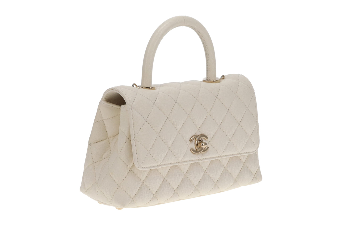 Chanel White Caviar GHW Small Coco Top Handle (NFID Chip)