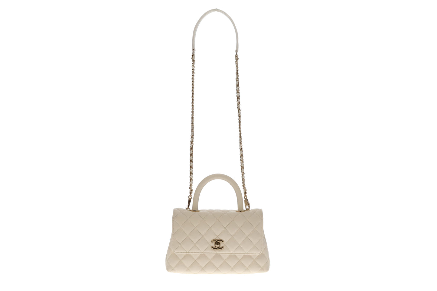 Chanel White Caviar GHW Small Coco Top Handle (NFID Chip)