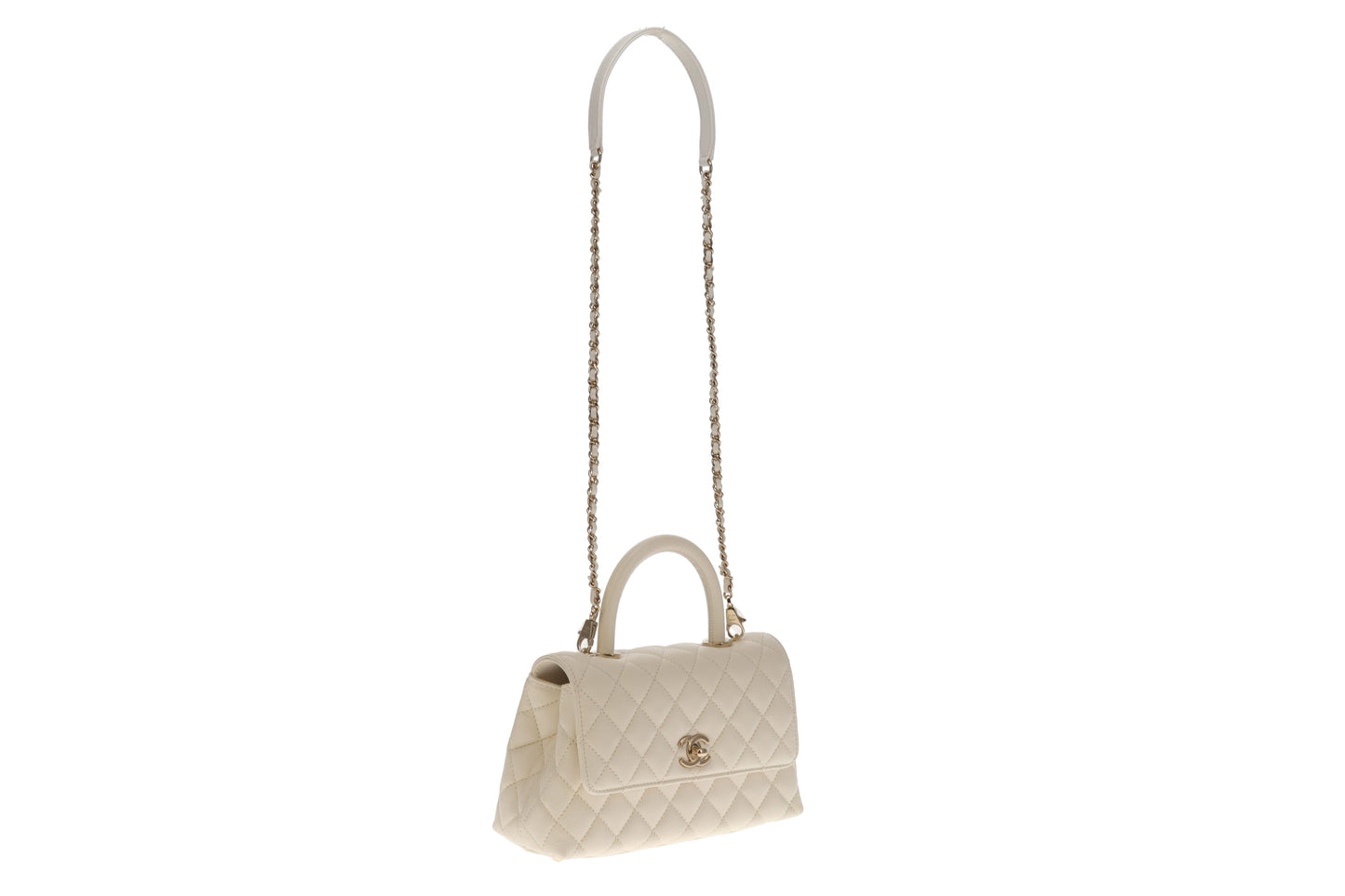 Chanel White Caviar GHW Small Coco Top Handle (NFID Chip)