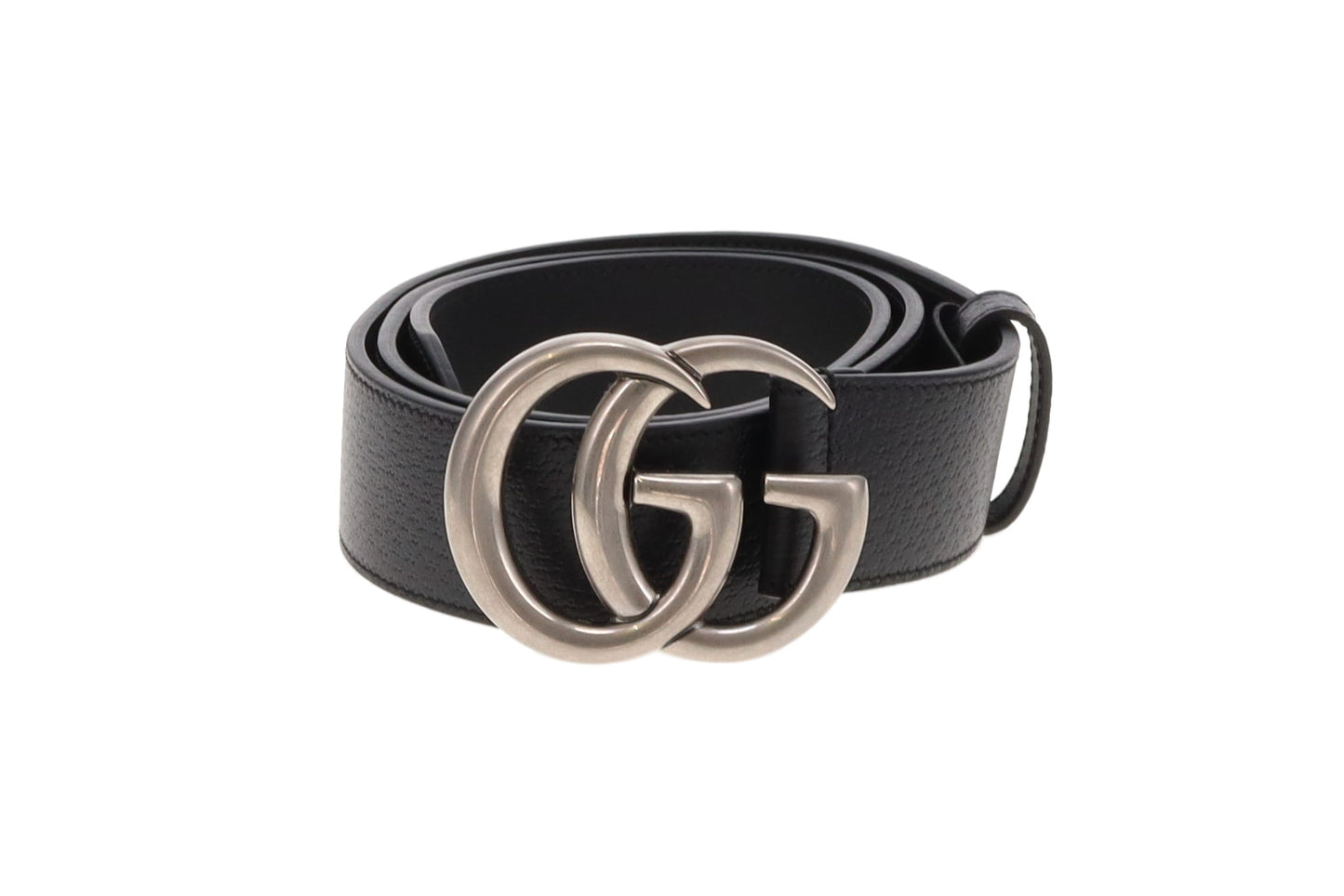 Gucci Black Textured Leather Double G Wide Belt 85cm