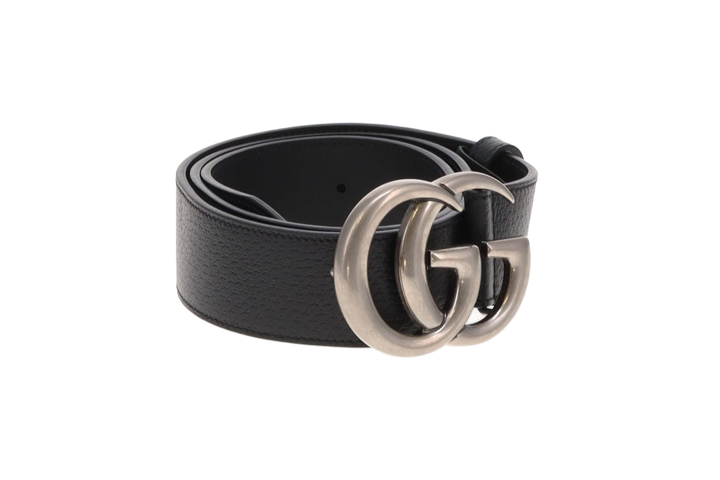 Gucci Black Textured Leather Double G Wide Belt 85cm