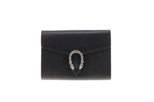 Gucci Black Leather Classic Dionysus Chain Wallet