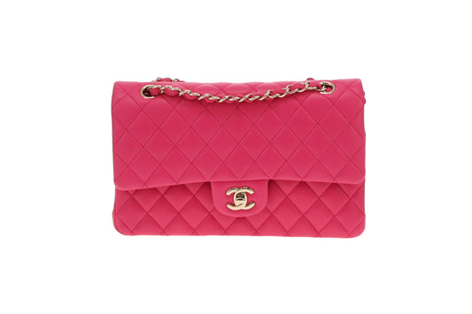 Chanel Hot Pink Medium Lambskin Classic Double Flap GMHW 2016